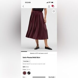 Lululemon Satin Pleated Midi Skirt size L